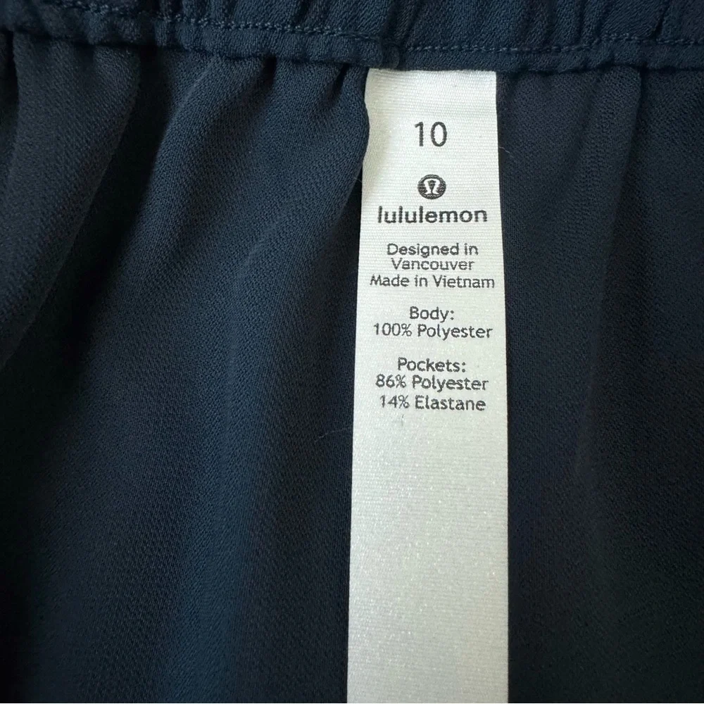 Lululemon Noir Wide Leg Cropped Pants Size 10 Navy Blue Tie Waist Culottes - Picture 7 of 16
